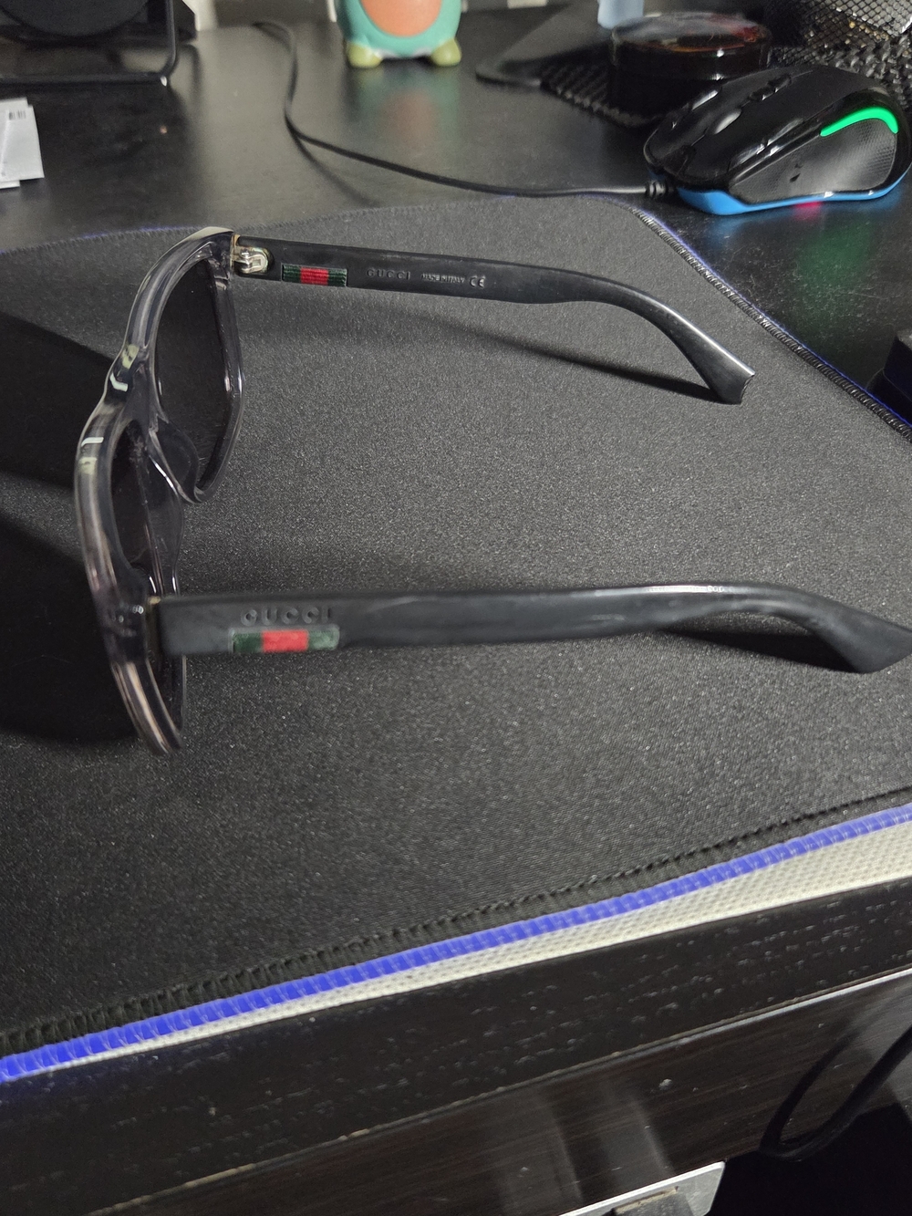 Gucci Black Sunglasses with Red & Green Stripe Accent - Picture 6 of 6